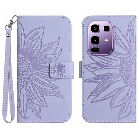 For Infinix Note 50 Pro+ 5G Case Sunflower Imprint Leather Wallet Phone Cover with Wrist Strap