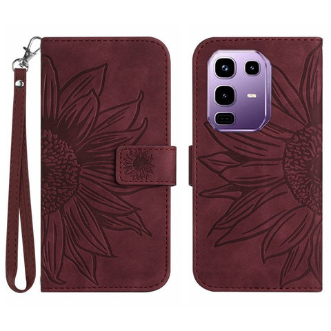 For Infinix Note 50 Pro+ 5G Case Sunflower Imprint Leather Wallet Phone Cover with Wrist Strap