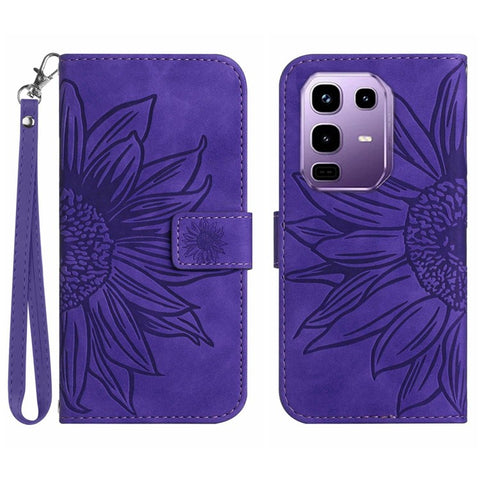 For Infinix Note 50 Pro+ 5G Case Sunflower Imprint Leather Wallet Phone Cover with Wrist Strap