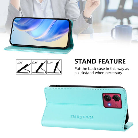 For Motorola Moto G84 5G Leather Case RINACASIS RC01 Phone Cover with RFID Blocking Wallet Stand