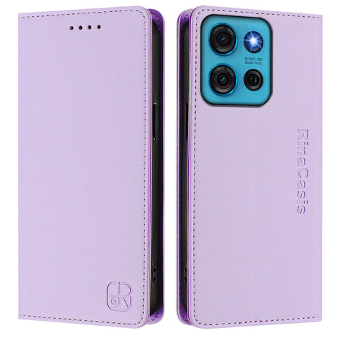 For Motorola Moto G75 5G Leather Case RINACASIS RC01 Phone Cover with RFID Blocking Wallet Stand