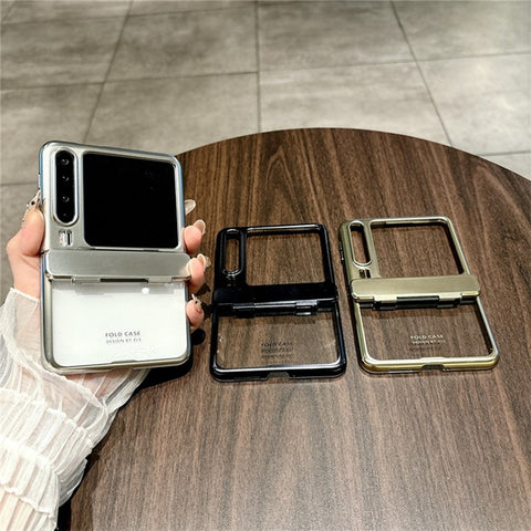 For Huawei Pura X Case Hinge Protection Electroplating Hard PC Clear Phone Cover
