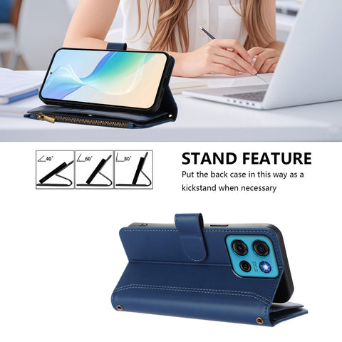 For Motorola Moto G75 5G Leather Case 9 Card Slots Zipper Wallet Stand Phone Cover with Wrist Strap