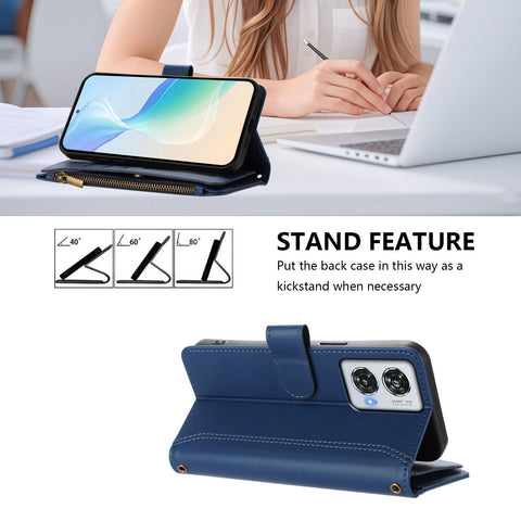 For Motorola Moto G85 5G / Motorola Edge 50 Fusion 5G Leather Case 9 Card Slots Zipper Wallet Stand Phone Cover with Wrist Strap