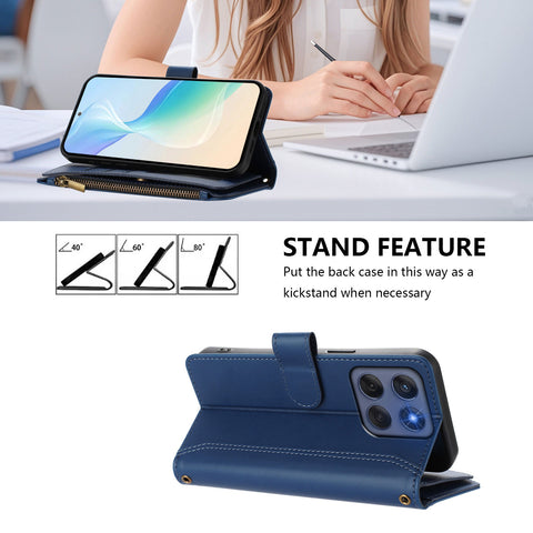 For Motorola Edge (2025) 5G / Motorola Edge 60 Fusion 5G Leather Case 9 Card Slots Zipper Wallet Stand Phone Cover with Wrist Strap