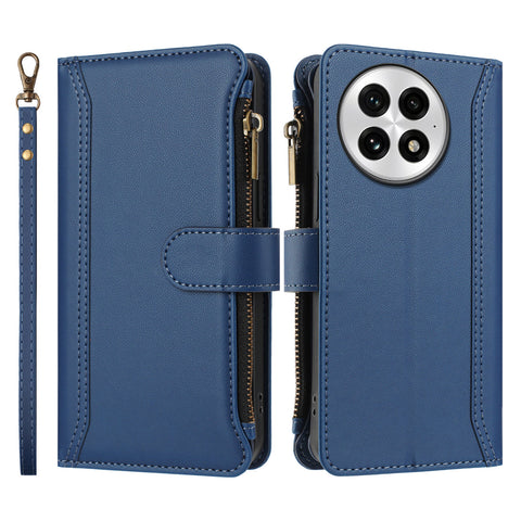 For OnePlus 13 Leather Case 9 Card Slots Zipper Wallet Stand Phone Cover with Wrist Strap