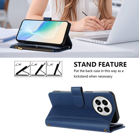 For OnePlus 13 Leather Case 9 Card Slots Zipper Wallet Stand Phone Cover with Wrist Strap