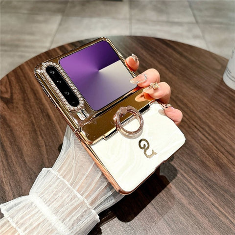 For Huawei Pura X Case Electroplating Hard PC Phone Cover with Ring Holder