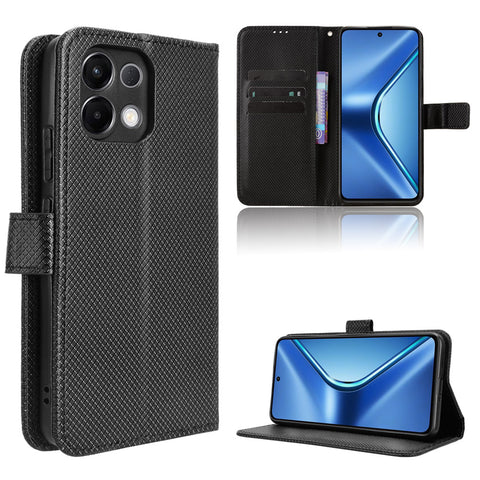 For Oppo K13 5G Leather Wallet Case with Strap Diamond Texture Phone Cover