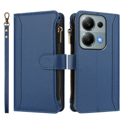 For Xiaomi Poco M6 Pro 4G / Xiaomi Redmi Note 13 Pro 4G Leather Case 9 Card Slots Zipper Wallet Stand Phone Cover with Wrist Strap
