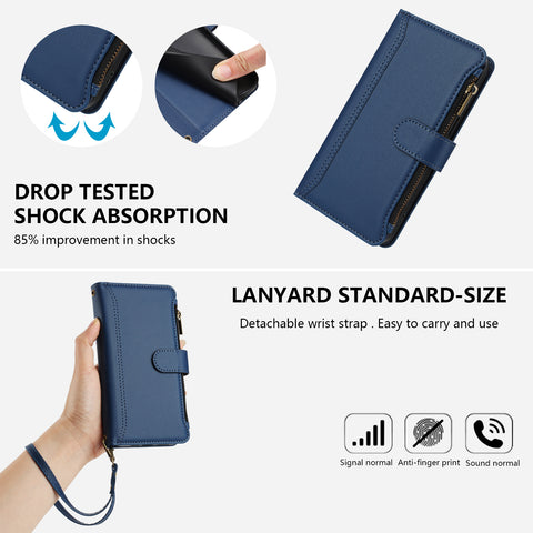 For Xiaomi Redmi Note 13 5G (China) / Xiaomi Redmi Note 13 5G Leather Case 9 Card Slots Zipper Wallet Stand Phone Cover with Wrist Strap