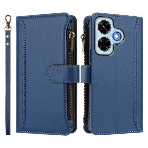 For Xiaomi Redmi Note 13 4G Leather Case 9 Card Slots Zipper Wallet Stand Phone Cover with Wrist Strap
