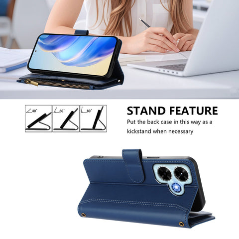 For Xiaomi Redmi Note 13 4G Leather Case 9 Card Slots Zipper Wallet Stand Phone Cover with Wrist Strap