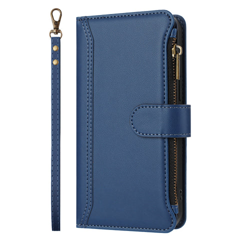 For Oppo Reno13 F 5G (Reno 13 FS 5G) / 4G Leather Case 9 Card Slots Zipper Wallet Stand Phone Cover with Wrist Strap