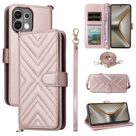 For Oppo K13 5G / K13x / K12s Case with Shoulder / Wrist Strap Leather Phone Cover Stand Wallet