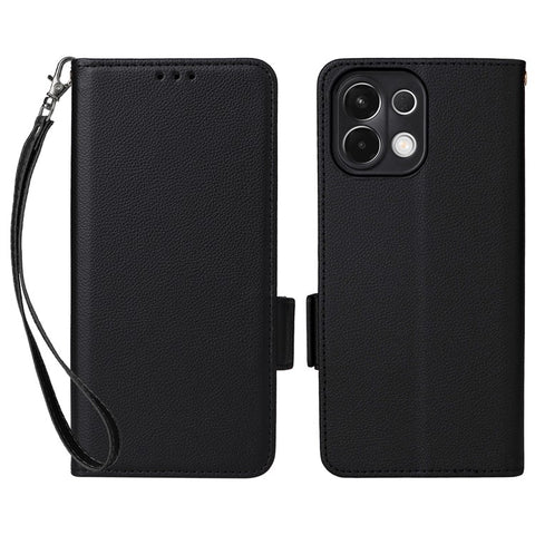 For Oppo K13 5G / K13x / K12s Case with Wrist Strap Litchi Texture PU Leather Wallet Phone Cover