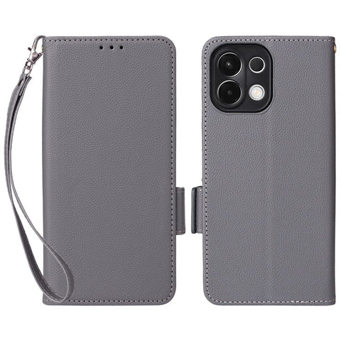 For Oppo K13 5G / K13x / K12s Case with Wrist Strap Litchi Texture PU Leather Wallet Phone Cover
