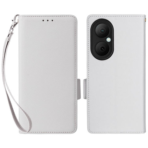 For Huawei Enjoy 80 Case with Wrist Strap Litchi Texture PU Leather Wallet Phone Cover