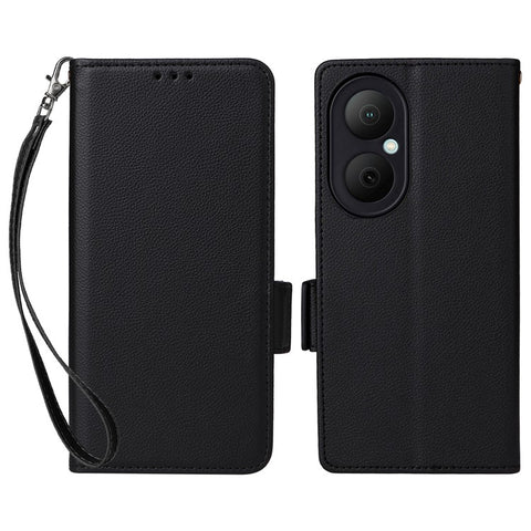 For Huawei Enjoy 80 Case with Wrist Strap Litchi Texture PU Leather Wallet Phone Cover