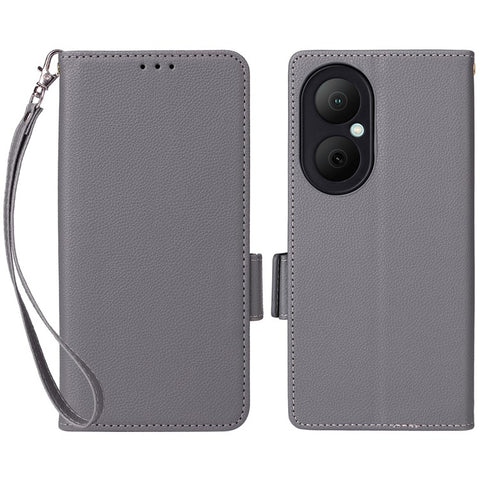 For Huawei Enjoy 80 Case with Wrist Strap Litchi Texture PU Leather Wallet Phone Cover