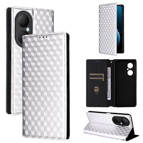 For Huawei Enjoy 80 Case Wallet Rhombus Imprinted Leather Phone Cover
