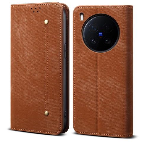 For vivo X200 Ultra 5G Case Jeans Cloth Texture Anti-Scratch Leather Stand Phone Cover