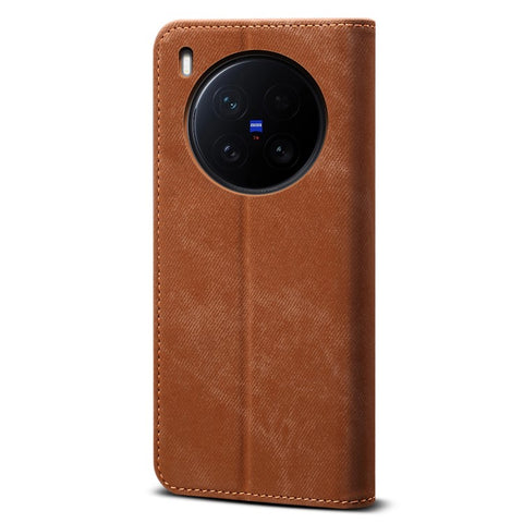 For vivo X200 Ultra 5G Case Jeans Cloth Texture Anti-Scratch Leather Stand Phone Cover