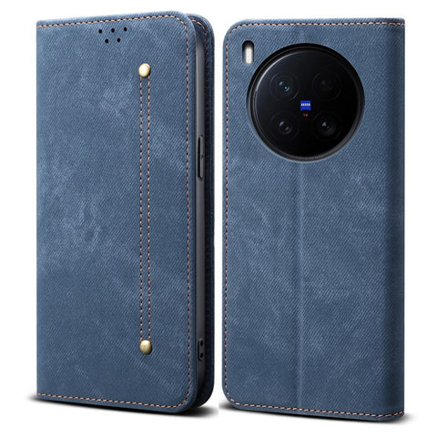 For vivo X200 Ultra 5G Case Jeans Cloth Texture Anti-Scratch Leather Stand Phone Cover