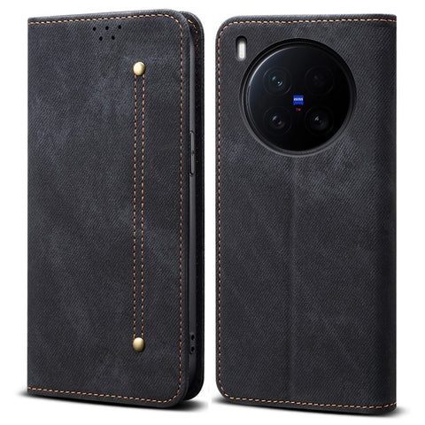 For vivo X200 Ultra 5G Case Jeans Cloth Texture Anti-Scratch Leather Stand Phone Cover