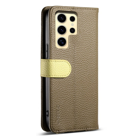 ESEBLE E11 For Samsung Galaxy S23 Ultra Case Zipper Pocket Litchi Texture Leather Phone Cover with Mirror and Wrist Strap