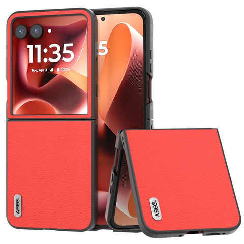 ABEEL For Motorola Razr 70 Ultra / 60 Ultra 5G / Razr Ultra 2026 5G / 2025 5G Case Electroplating Genuine Cow Leather Coated PC Phone Cover