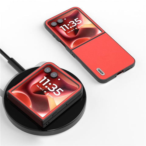 ABEEL For Motorola Razr 70 Ultra / 60 Ultra 5G / Razr Ultra 2026 5G / 2025 5G Case Electroplating Genuine Cow Leather Coated PC Phone Cover