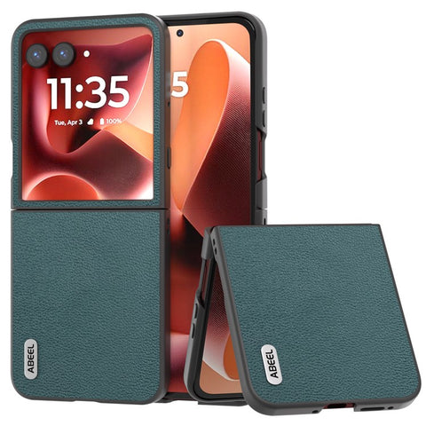 ABEEL For Motorola Razr 70 Ultra / 60 Ultra 5G / Razr Ultra 2026 5G / 2025 5G Case Electroplating Genuine Cow Leather Coated PC Phone Cover