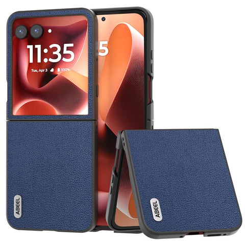 ABEEL For Motorola Razr 70 Ultra / 60 Ultra 5G / Razr Ultra 2026 5G / 2025 5G Case Electroplating Genuine Cow Leather Coated PC Phone Cover
