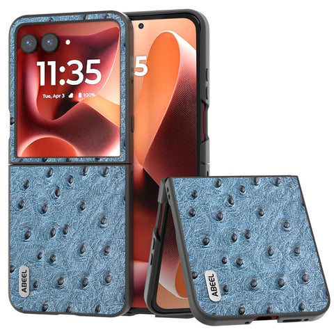 ABEEL For Motorola Razr 70 Ultra / 60 Ultra 5G / Razr Ultra 2026 5G / 2025 5G Case Electroplating Ostrich Texture Genuine Cow Leather Back Cover