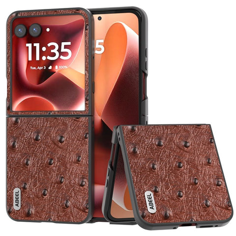 ABEEL For Motorola Razr 70 Ultra / 60 Ultra 5G / Razr Ultra 2026 5G / 2025 5G Case Electroplating Ostrich Texture Genuine Cow Leather Back Cover