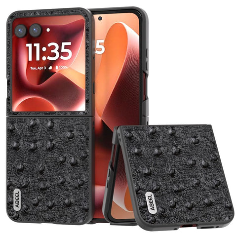 ABEEL For Motorola Razr 70 Ultra / 60 Ultra 5G / Razr Ultra 2026 5G / 2025 5G Case Electroplating Ostrich Texture Genuine Cow Leather Back Cover
