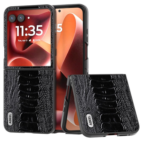 ABEEL For Motorola Razr 70 Ultra / 60 Ultra 5G / Razr Ultra 2026 5G / 2025 5G Case Electroplating Crocodile Texture Genuine Cow Leather+PC Phone Cover