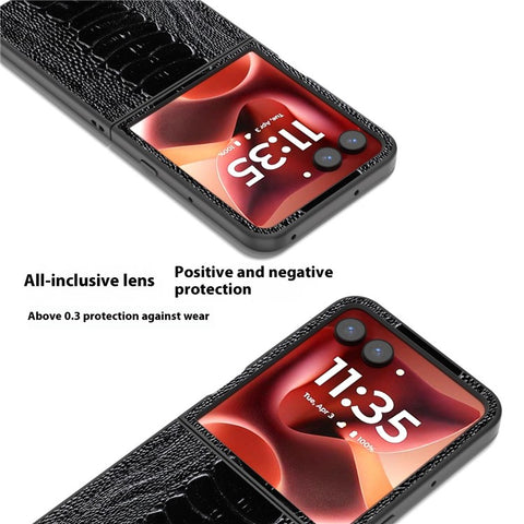 ABEEL For Motorola Razr 70 Ultra / 60 Ultra 5G / Razr Ultra 2026 5G / 2025 5G Case Electroplating Crocodile Texture Genuine Cow Leather+PC Phone Cover