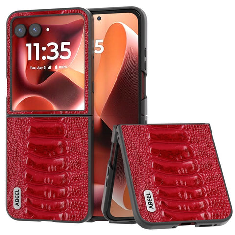 ABEEL For Motorola Razr 70 Ultra / 60 Ultra 5G / Razr Ultra 2026 5G / 2025 5G Case Electroplating Crocodile Texture Genuine Cow Leather+PC Phone Cover