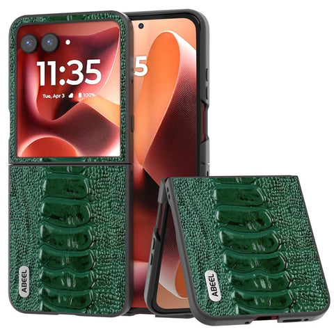 ABEEL For Motorola Razr 70 Ultra / 60 Ultra 5G / Razr Ultra 2026 5G / 2025 5G Case Electroplating Crocodile Texture Genuine Cow Leather+PC Phone Cover