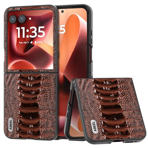 ABEEL For Motorola Razr 70 Ultra / 60 Ultra 5G / Razr Ultra 2026 5G / 2025 5G Case Electroplating Crocodile Texture Genuine Cow Leather+PC Phone Cover