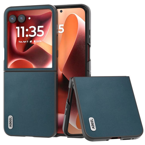 ABEEL For Motorola Razr 70 Ultra / 60 Ultra 5G / Razr Ultra 2026 5G / 2025 5G Case Electroplating Edge Genuine Cow Leather+PC Phone Cover