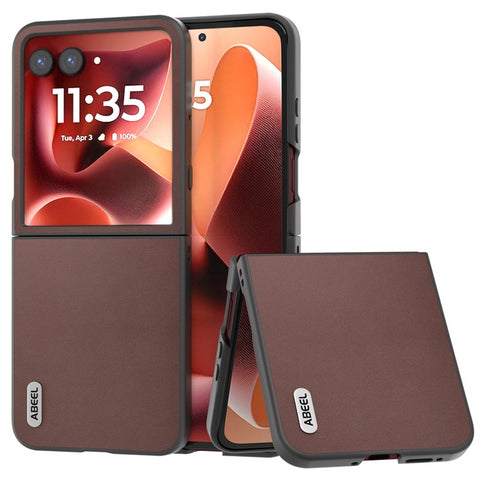 ABEEL For Motorola Razr 70 Ultra / 60 Ultra 5G / Razr Ultra 2026 5G / 2025 5G Case Electroplating Edge Genuine Cow Leather+PC Phone Cover