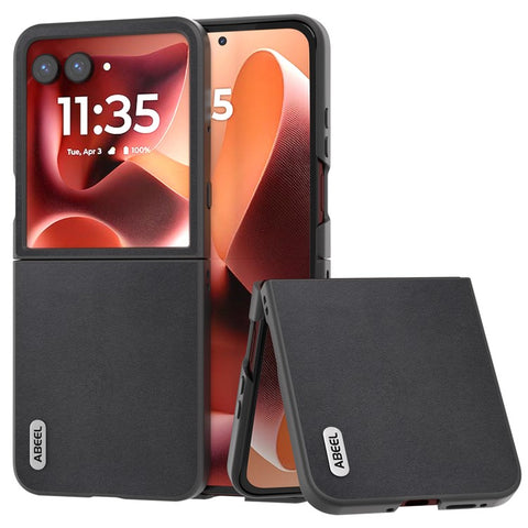 ABEEL For Motorola Razr 70 Ultra / 60 Ultra 5G / Razr Ultra 2026 5G / 2025 5G Case Electroplating Edge Genuine Cow Leather+PC Phone Cover