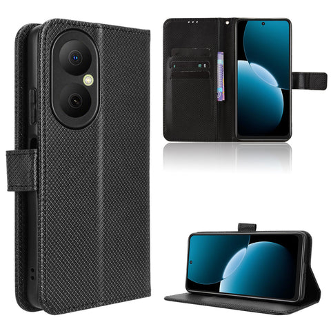 For Huawei Enjoy 80 Leather Wallet Case with Strap Diamond Texture Phone Cover