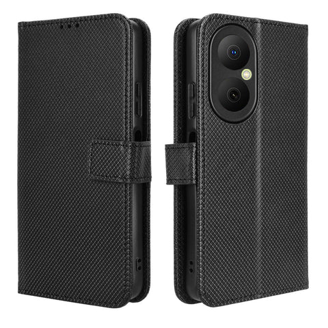 For Huawei Enjoy 80 Leather Wallet Case with Strap Diamond Texture Phone Cover
