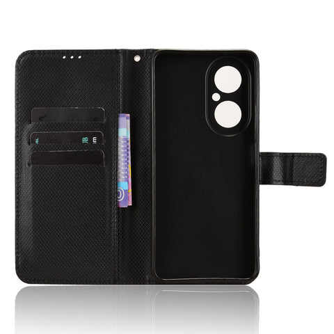 For Huawei Enjoy 80 Leather Wallet Case with Strap Diamond Texture Phone Cover