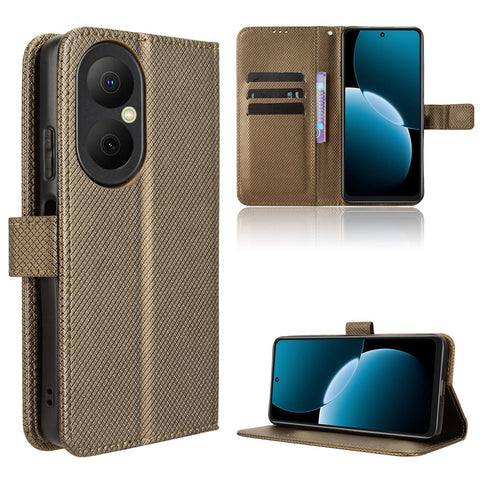 For Huawei Enjoy 80 Leather Wallet Case with Strap Diamond Texture Phone Cover