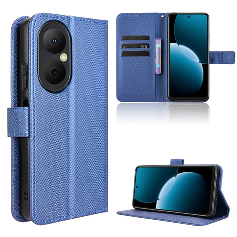 For Huawei Enjoy 80 Leather Wallet Case with Strap Diamond Texture Phone Cover
